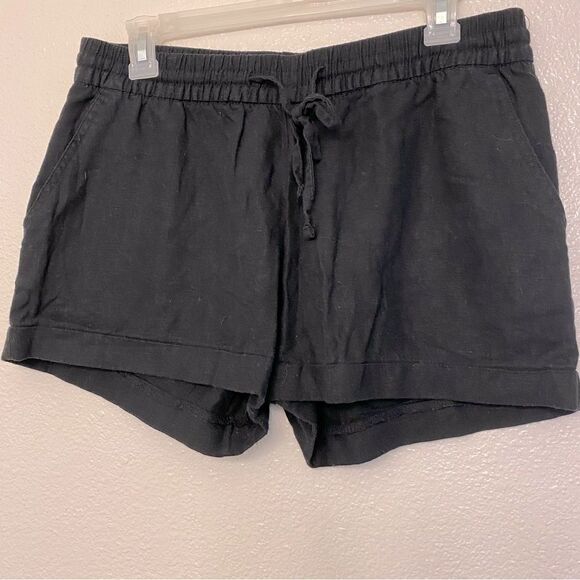 Old Navy LINEN SHORT pull on drawstring black pockets elastic waist hi rise M - Picture 1 of 11